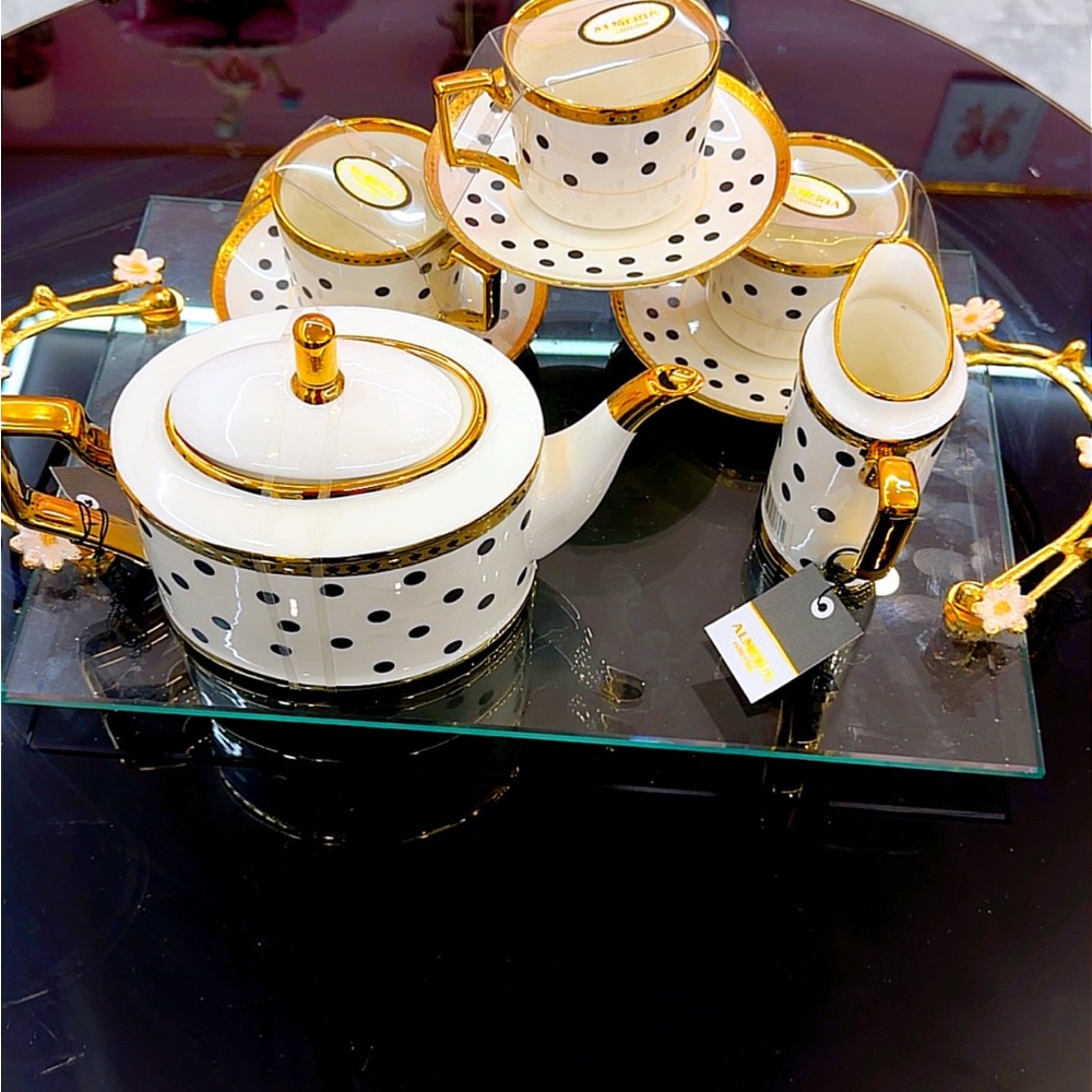 Polka Dot Gold-Trim Porcelain Tea Set